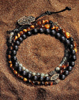 Karma & Luck - Ultimate Prosperity - Onyx Labradorite Tiger's Eye Triple Protection Wrap Bracelet
