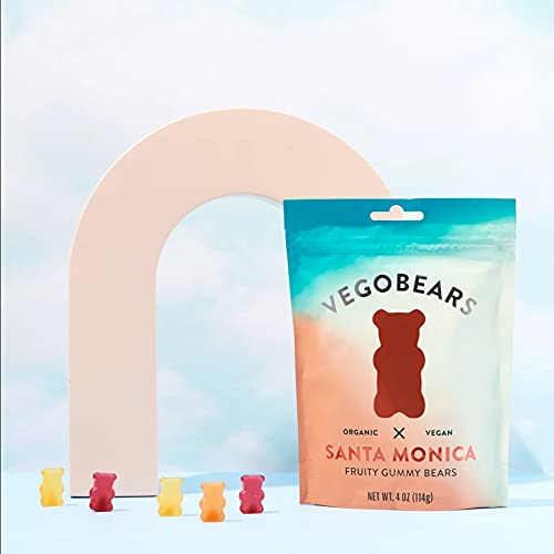 VegoBears Santa Monica Vegan Gummy Bears – Organic Fruity Gummy Bears, Non-GMO, Banana, Pineapple, & Strawberry Gummies 4 Ounce