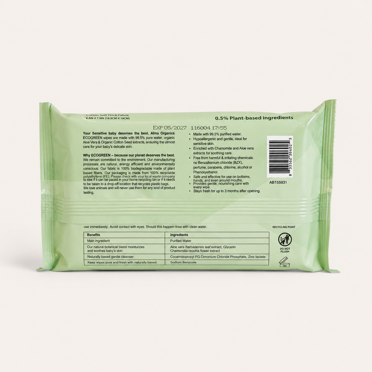 Eco Green Baby Wipes - 60 Wipes