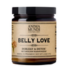 Anima Mundi Apothecary Belly Love Debloat & Detox Metabolism Harmonizer herbal supplement powder jar, 4.5oz, in amber glass with vintage botanical label on white background