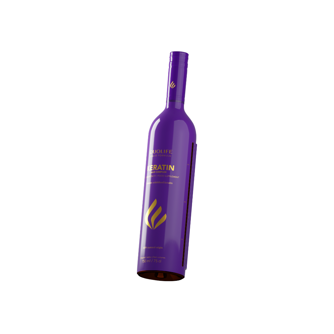 DUOLIFE Keratin Hair Complex bottle shown from an alternate angle on a clean white background