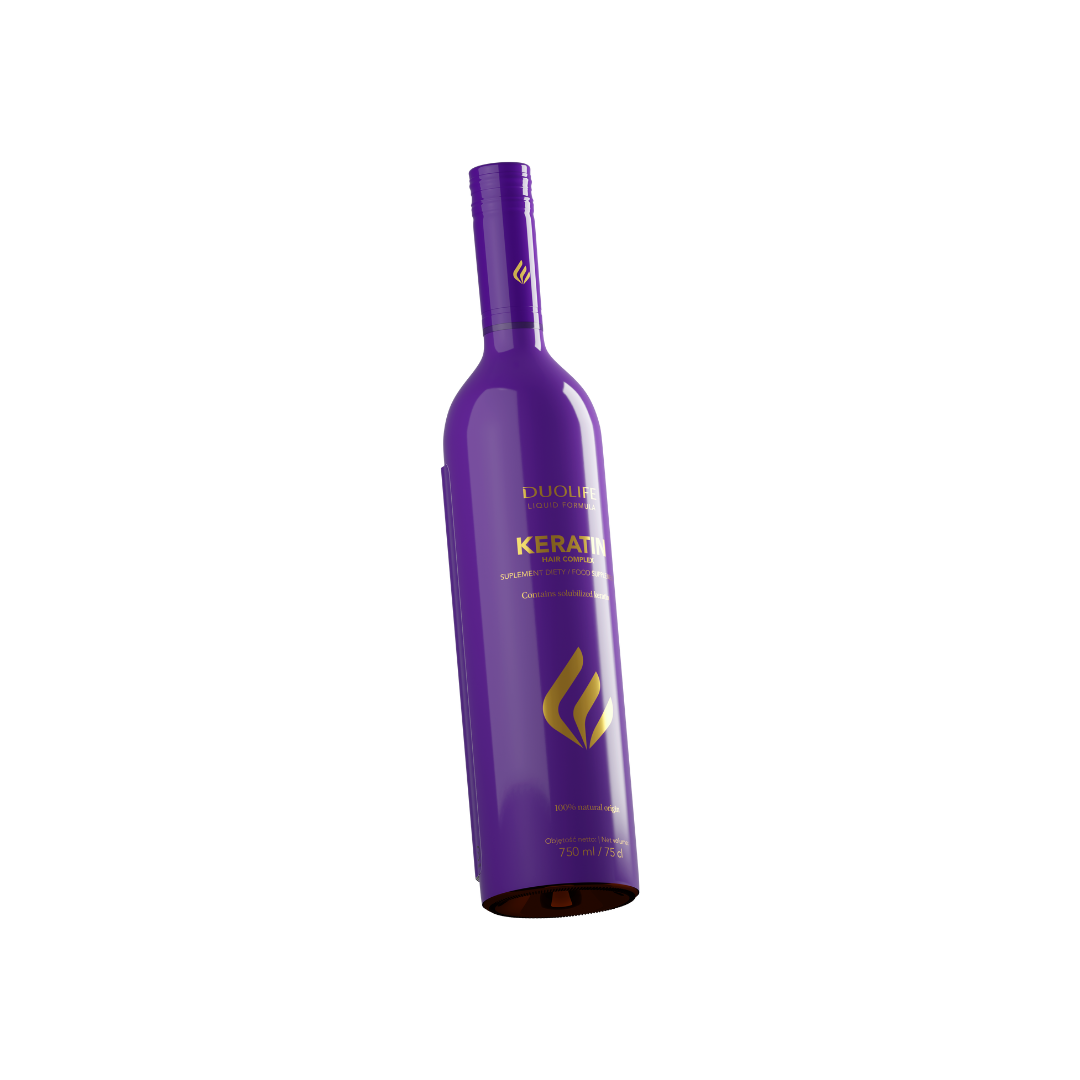 DUOLIFE Keratin Hair Complex supplement bottle shown from a different angle highlighting the label design