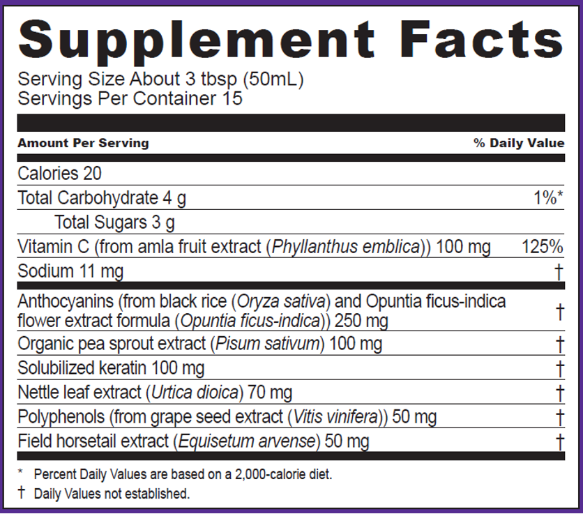 DUOLIFE Keratin Hair Complex supplement facts and nutrition label showing ingredients and dosage details