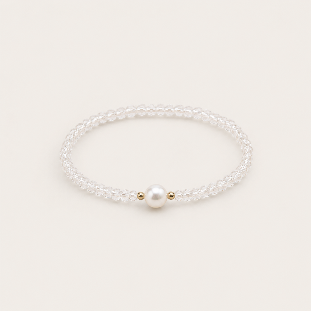 Karma And Luck Utmost Clarity - Crystal Quartz April Birthstone with Pearl Bracelet