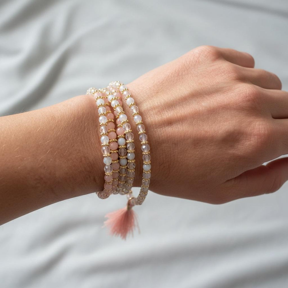 Karma And Luck Rose Quartz & Moonstone Wrap Bracelet