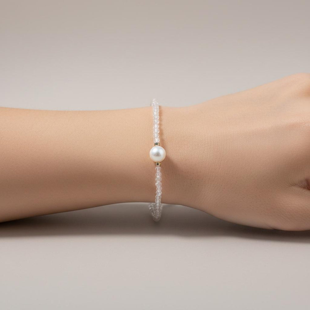 Karma And Luck Utmost Clarity - Crystal Quartz April Birthstone with Pearl Bracelet