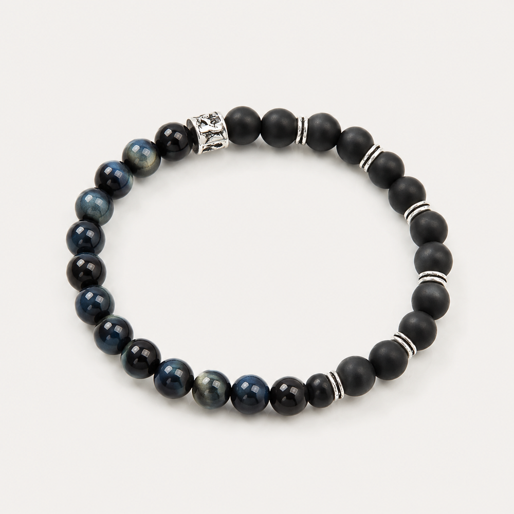 Karma & Luck - Balanced Perspective - Onyx Blue Tiger's Eye Bracelet