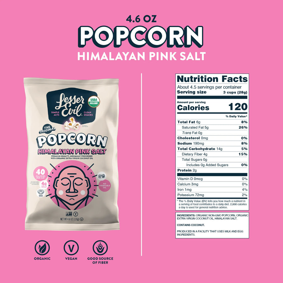 Lesser Evil: Himalayan Pink Salt Organic Popcorn