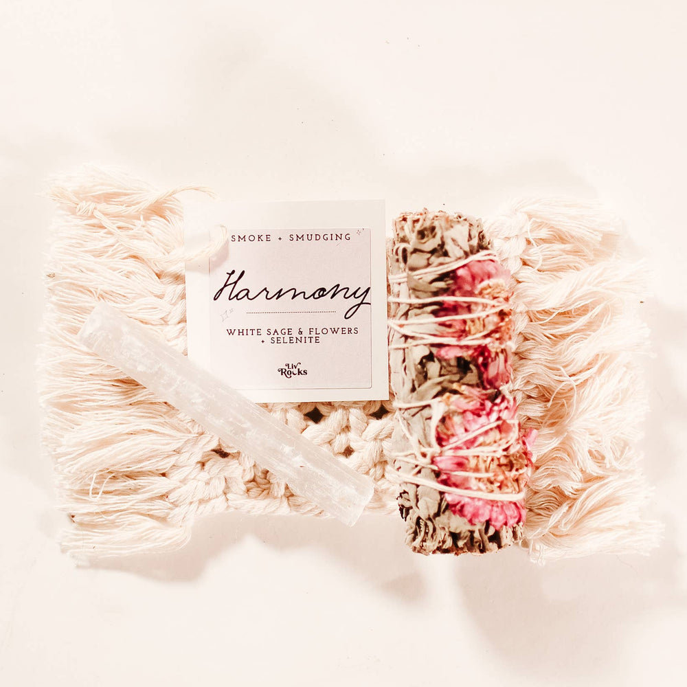 Liv Rocks: HARMONY Smudging Bundles Sage with Flowers + Selenite