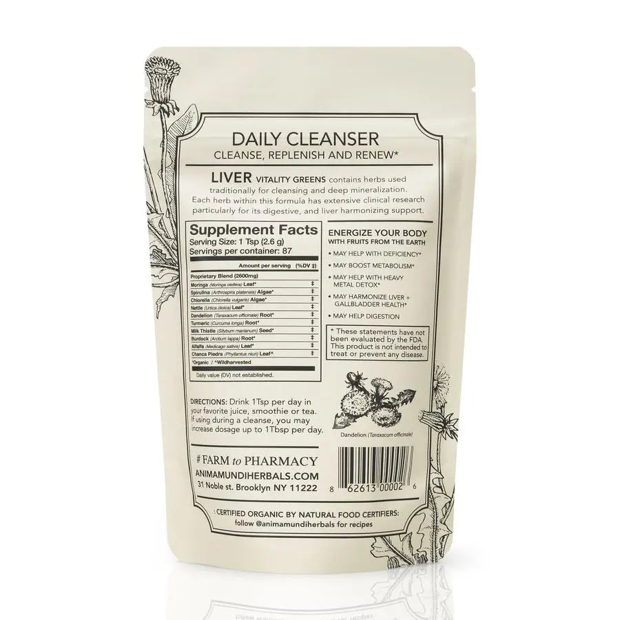 Liver Vitality Greens​ Supplement Facts