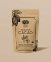 Anima Mundi Heirloom Cacao packet displayed on a brown background, highlighting single-origin, antioxidant-rich Ecuadorian cacao