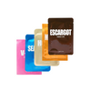 Five LAPCOS sheet facial mask packets fanned out on white background, including Escargot Damage Care (dark brown), orange, gold, blue, and pink varieties