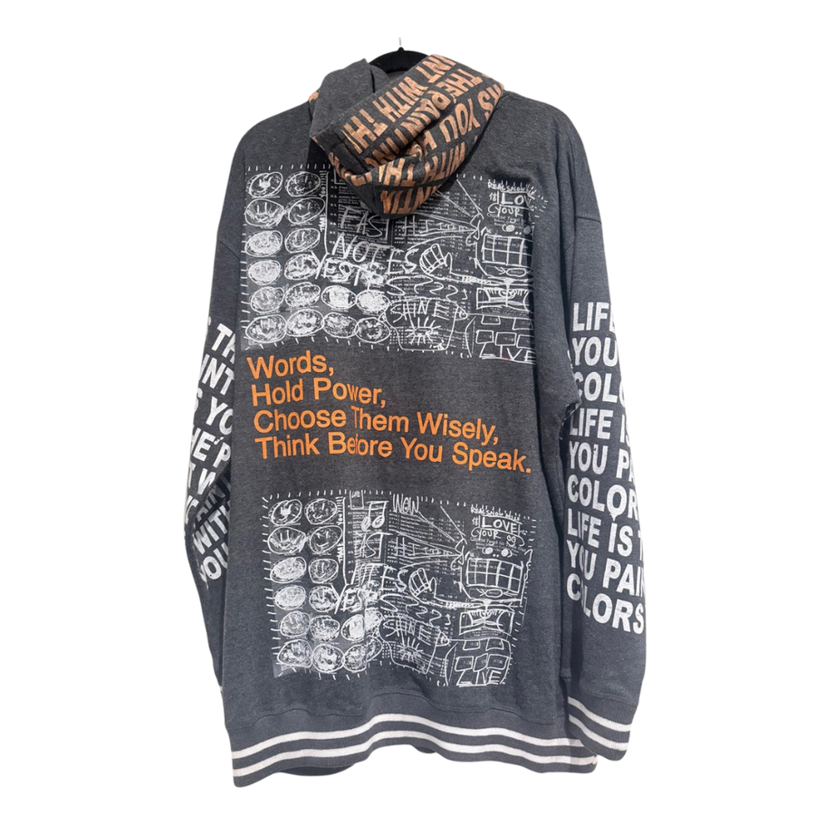 Snow Milk Hoodies: Words Hold Power Dark Grey & Orange (3XL)