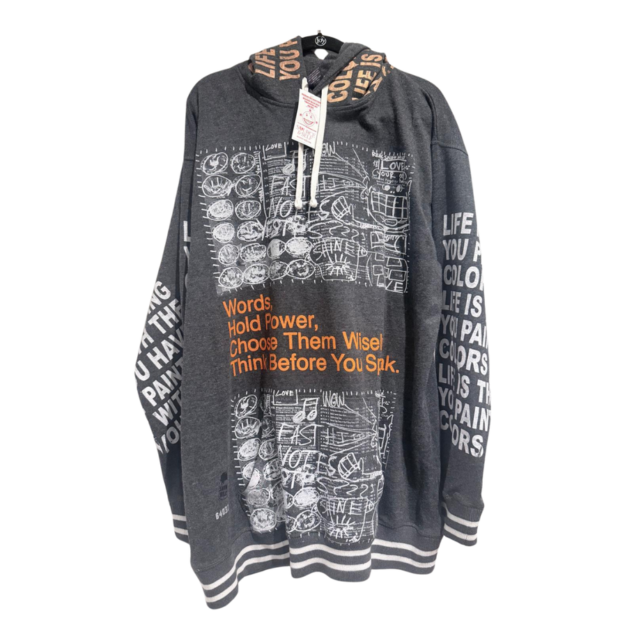 Snow Milk Hoodies: Words Hold Power Dark Grey & Orange (3XL)