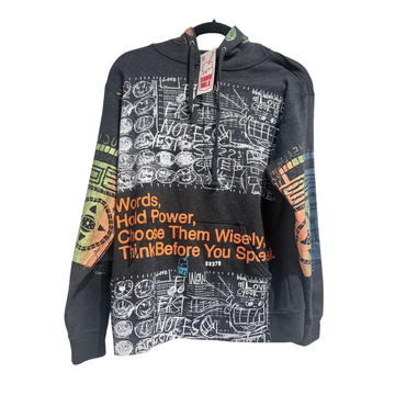 Snow Milk Hoodies: Words Hold Power Dark Grey & Multicolor (S)