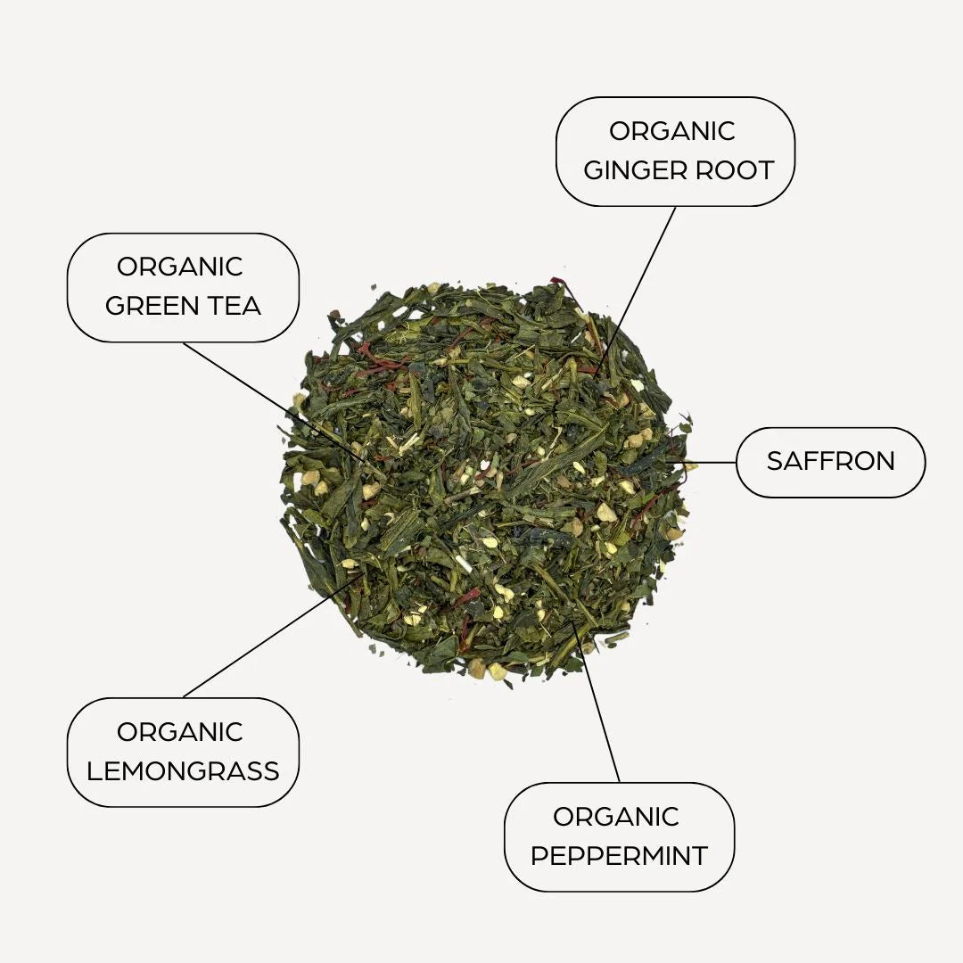 Tahmina Saffron Sencha Green Tea Blend Ingredients