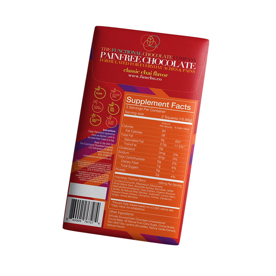 The Functional Chocolate Company: Painfree Chocolate - Aches/Pains Formula - Classic Chai