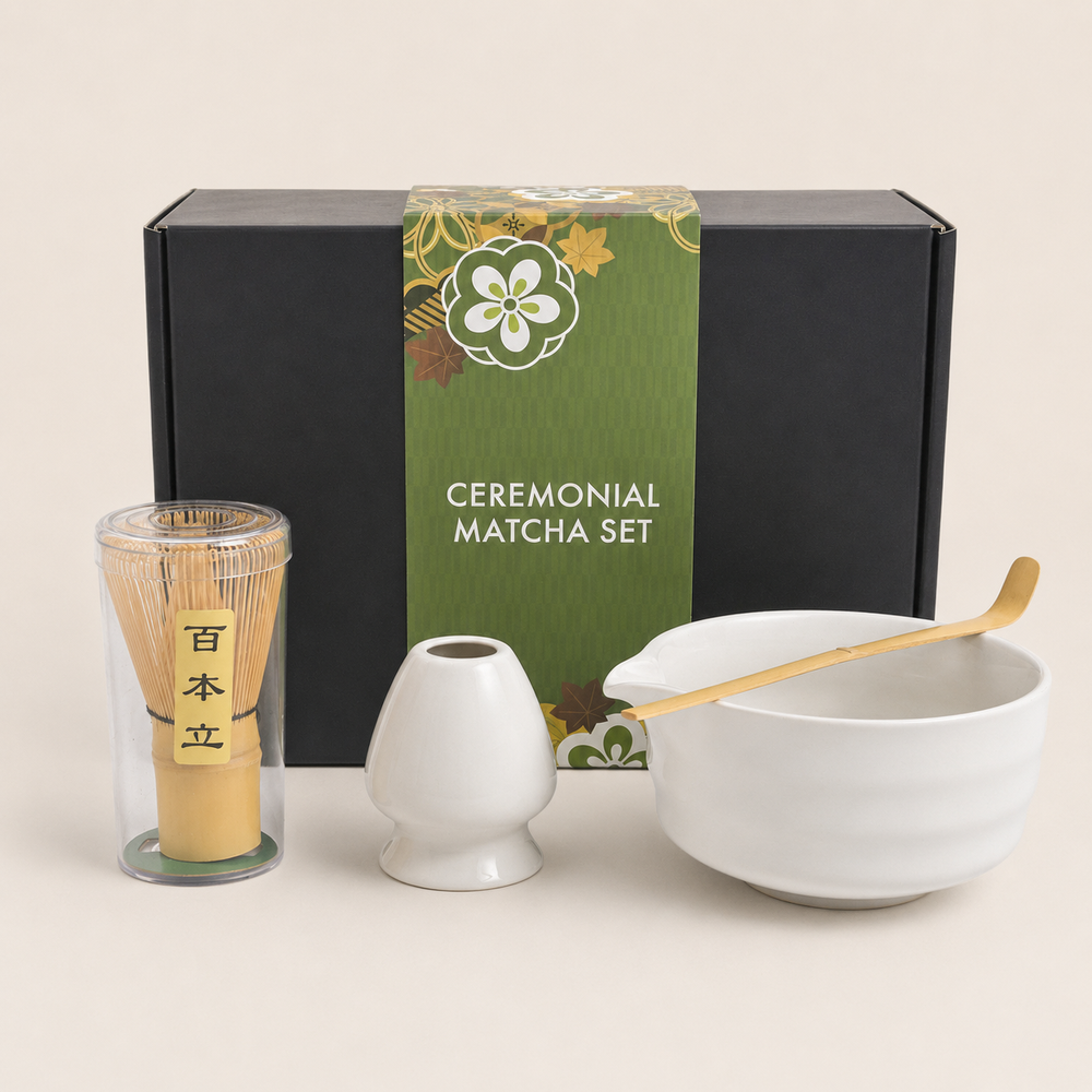 Urban Tokyo: 4 Piece Ceremonial Matcha Bowl Whisk Stand and Scoop Set