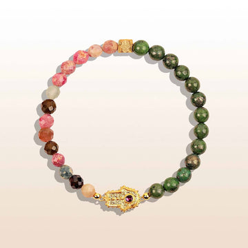 Karma & Luck - Spiritual Transformation - Green Pyrite Tourmaline Hamsa Charm Bracelet