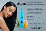 DUOLIFE Aloe Vera Supplement bottle showing front and back labels – natural digestive and immune support for women