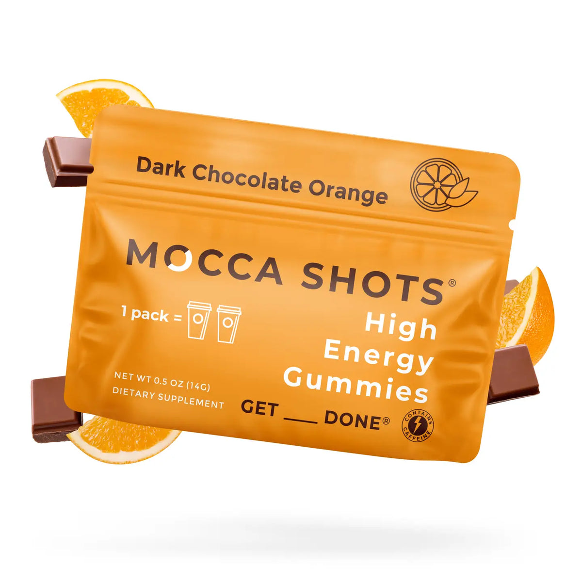 Mocca Shots High Energy Gummies – Dark Chocolate Orange flavor