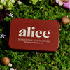 Alice Mushroom Chocolates Happy Ending - top view of arousal enhancing functional mushroom chocolates in packaging