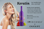 DUOLIFE Keratin Hair Complex product label showing detailed health benefits for hair, nails, and skin