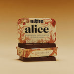 Alice Mushroom Brainstorm chocolate bites in special edition The Last of Us tin, promoting focus and cognitive clarity