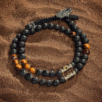 Karma And Luck Balance & Courage: Lava Tiger's Eye Wrap Bracelet