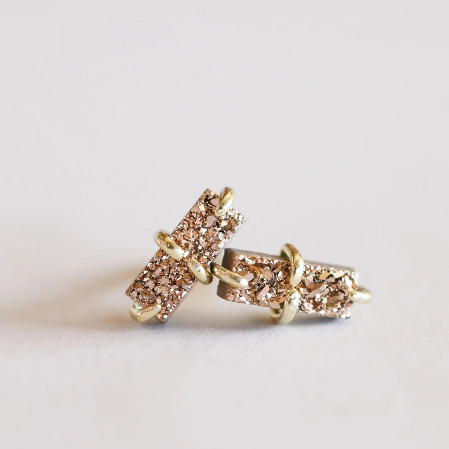 JaxKelly Rose Gold Bar Druzy Earrings