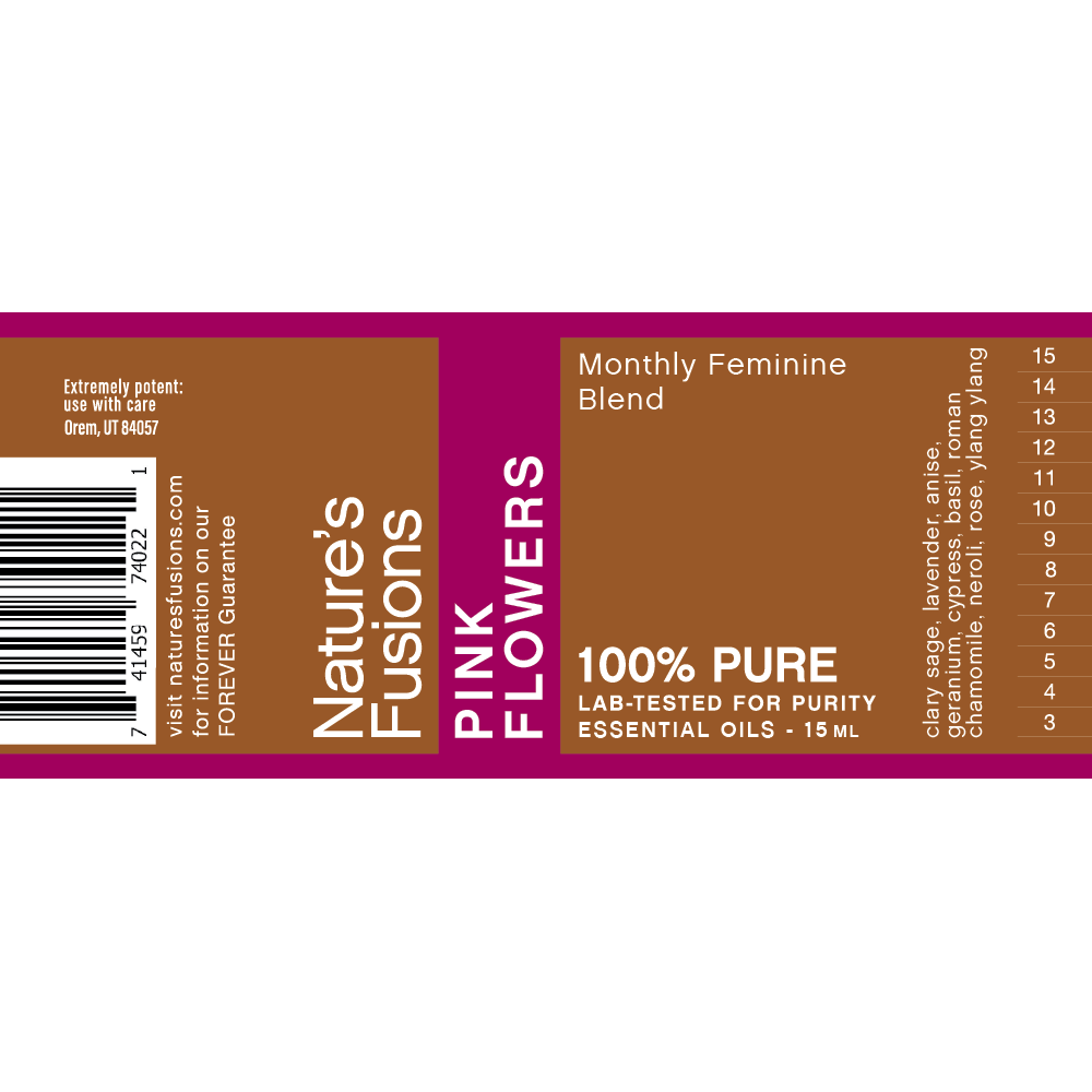 Organic Essential Oil Pink Flowers Label